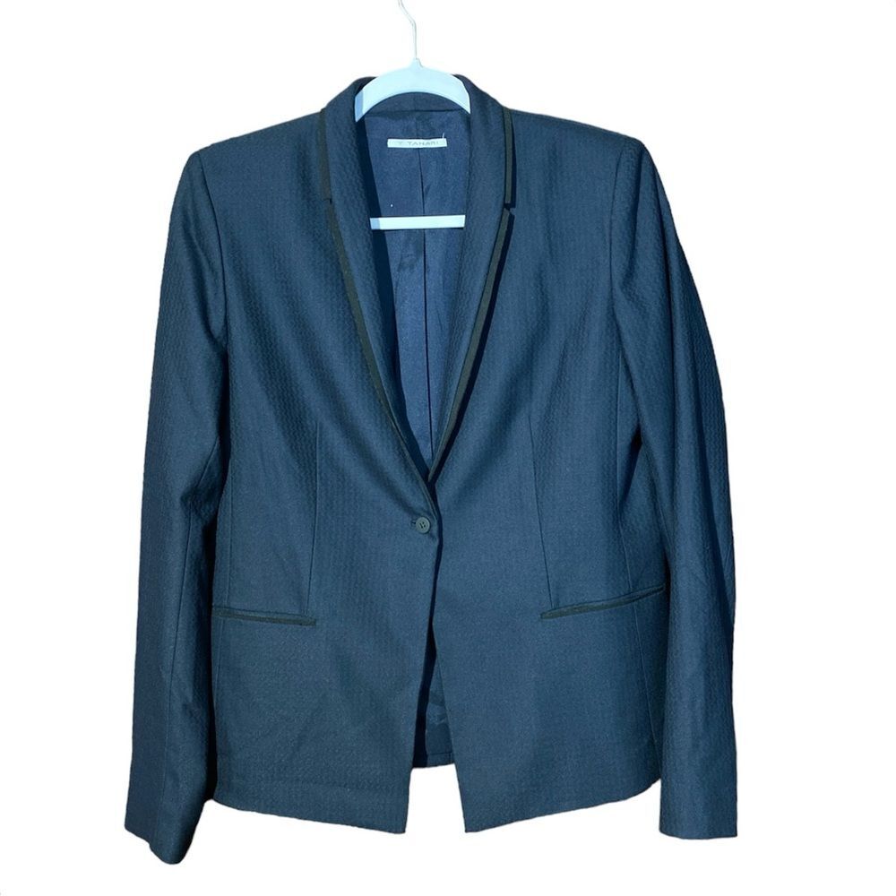 T TAHARI Single Breasted One Button Shawl Lapel Blazer Blue Women's Size 8